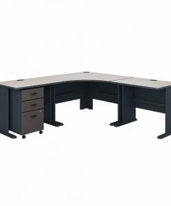 Bush Business Furniture Series A 84W x 84D Corner Desk W/ Mobile File Cabinet, Slate and White Spectrum
