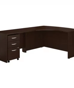 Bush Business Furniture Series C Left Handed L Shaped Desk W/ Mobile File Cabinet, Mocha Cherry