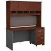 Bush Business Furniture Series C 60W x 24D Office Desk W/ Hutch and Mobile File Cabinet, Hansen Cherry