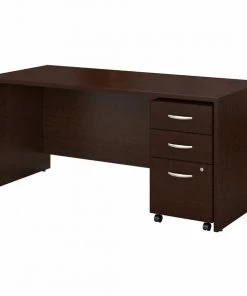 Bush Business Furniture Series C 66W x 30D Office Desk W/ Mobile File Cabinet in Mocha Cherry