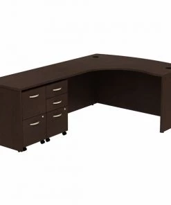 Bush Business Furniture Series C 60W Bowfront LH L-Desk, 2-Drawer Mobile Pedestal and 3-Drawer Mobile Pedestal