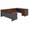 Bush Business Furniture Series C 72W x 36D Bow Front U Shaped Desk W/ Mobile File Cabinets, Hansen Cherry
