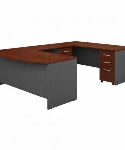 Bush Business Furniture Series C 72W x 36D Bow Front U Shaped Desk W/ Mobile File Cabinets, Hansen Cherry