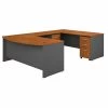 Bush Business Furniture Series C 72W x 36D Bow Front U Shaped Desk W/ Mobile File Cabinets, Natural Cherry