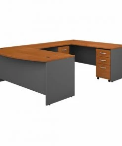 Bush Business Furniture Series C 72W x 36D Bow Front U Shaped Desk W/ Mobile File Cabinets, Natural Cherry