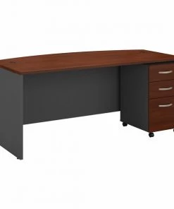 Bush Business Furniture Series C 72W x 36D Bow Front Desk W/ Mobile File Cabinet, Hansen Cherry