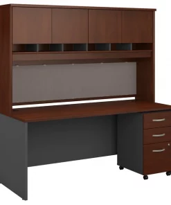 Bush Business Furniture Series C 72W x 30D Office Desk W/ Hutch and Mobile File Cabinet, Hansen Cherry