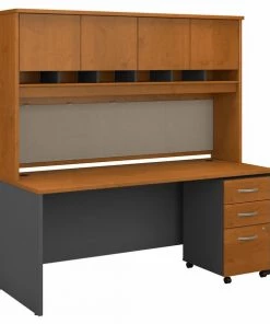 Bush Business Furniture Series C 72W x 30D Office Desk W/ Hutch and Mobile File Cabinet, Natural Cherry