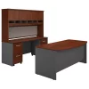 Bush Business Furniture Series C Bow Front Desk W/ Credenza, Hutch and Storage, Hansen Cherry