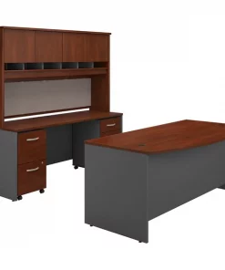 Bush Business Furniture Series C Bow Front Desk W/ Credenza, Hutch and Storage, Hansen Cherry