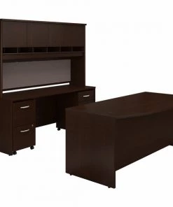 Bush Business Furniture Series C Bow Front Desk W/ Credenza, Hutch and Storage in Mocha Cherry