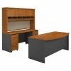 Bush Business Furniture Series C Bow Front Desk W/ Credenza, Hutch and Storage, Natural Cherry