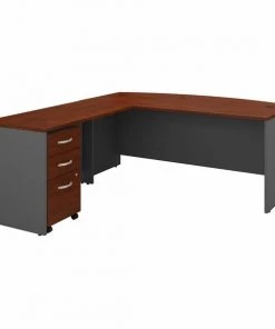 Bush Business Furniture Series C 72W Bow Front L Shaped Desk W/ 48W Return and Mobile File Cabinet, Hansen Cherry