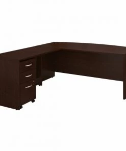 Bush Business Furniture Series C 72W Bow Front L Shaped Desk W/ 48W Return and Mobile File Cabinet, Mocha Cherry