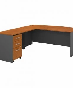 Bush Business Furniture Series C 72W Bow Front L Shaped Desk W/ 48W Return and Mobile File Cabinet, Natural Cherry