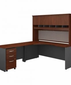 Bush Business Furniture Series C 72W Left Handed Corner Desk W/ Hutch and Mobile File Cabinet, Hansen Cherry