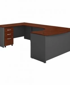 Bush Business Furniture Series C 60W Left Handed Bow Front U Shaped Desk W/ Mobile File Cabinet, Hansen Cherry