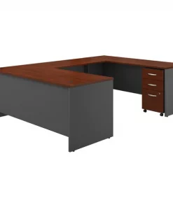 Bush Business Furniture Series C 72W x 30D U Shaped Desk W/ Mobile File Cabinet, Hansen Cherry