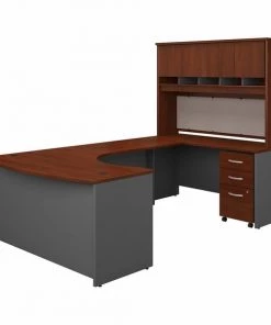 Bush Business Furniture Series C 60W Right Handed Bow Front U Shaped Desk W/ Hutch and Storage, Hansen Cherry