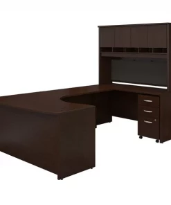 Bush Business Furniture Series C 60W Right Handed Bow Front U Shaped Desk W/ Hutch and Storage, Mocha Cherry