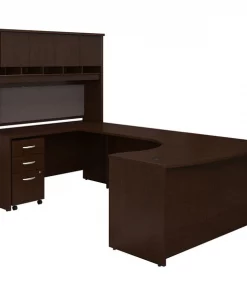 Bush Business Furniture Series C 60W Left Handed Bow Front U Shaped Desk W/ Hutch and Storage, Mocha Cherry
