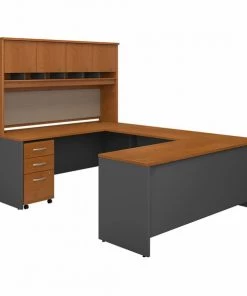 Bush Business Furniture Series C 72W U Shaped Desk W/ Hutch and Storage in Natural Cherry