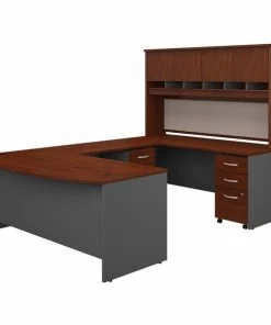 Bush Business Furniture 72W Bow Front U Shaped Desk W/ Hutch and Storage in Hansen Cherry