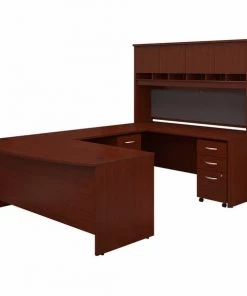 Bush Business Furniture 72W Bow Front U Shaped Desk W/ Hutch and Storage in Mahogany