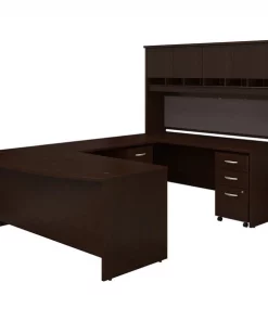 Bush Business Furniture 72W Bow Front U Shaped Desk W/ Hutch and Storage in Mocha Cherry