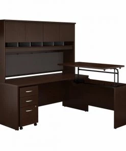 Bush Business Furniture Series C 72Wx30D 3 Position Sit to Stand L Shaped Desk W/ Hutch & Mobile File Cabinet, Mocha Cherry