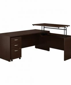 Bush Business Furniture Series C 72W x 30D 3 Position Sit to Stand L Shaped Desk W/ Mobile File Cabinet, Mocha Cherry