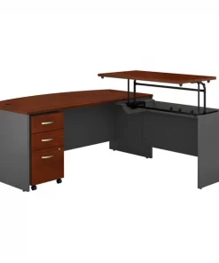 Bush Business Furniture Series C 72Wx36D 3 Position Bow Front Sit to Stand L Shaped Desk W/ Mobile File Cabnt, Cherry/Gry
