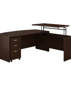 Bush Business Furniture Series C 72Wx36D 3 Position Bow Front Sit to Stand L Shaped Desk W/ Mobile File Cabinet, Mocha Cherry