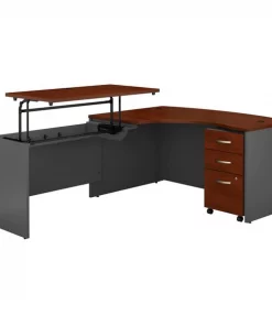 Bush Business Furniture Series C 60Wx43D LH 3 Position Sit to Stand L Shaped Desk W/ Mobile File Cabnt, Hansen Cherry/Gry