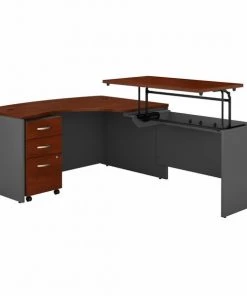 Bush Business Furniture Series C 60Wx43D RH 3 Position Sit to Stand L Shaped Desk W/ Mobile File Cabnt, Hansen Cherry/Gry