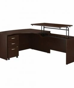 Bush Business Furniture Series C 60Wx43D RH 3 Position Sit to Stand L Shaped Desk W/ Mobile File Cabinet, Mocha Cherry