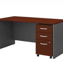 Bush Business Furniture Series C 60W x 30D Office Desk W/ 3 Drawer Mobile File Cabinet, Hansen Cherry