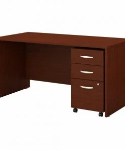 Bush Business Furniture Series C 60W x 30D Office Desk W/ 3 Drawer Mobile File Cabinet, Mahogany