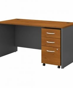 Bush Business Furniture Series C 60W x 30D Office Desk W/ 3 Drawer Mobile File Cabinet, Natural Cherry