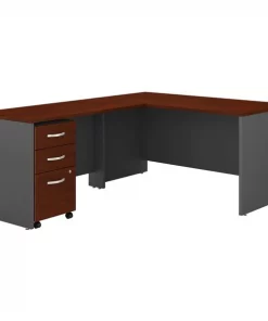 Bush Business Furniture Series C 60W L Shaped Desk W/ 3 Drawer Mobile File Cabinet, Hansen Cherry