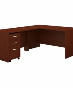 Bush Business Furniture Series C 60W L Shaped Desk W/ 3 Drawer Mobile File Cabinet in Mahogany