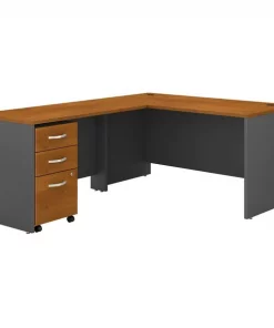 Bush Business Furniture Series C 60W L Shaped Desk W/ 3 Drawer Mobile File Cabinet, Natural Cherry