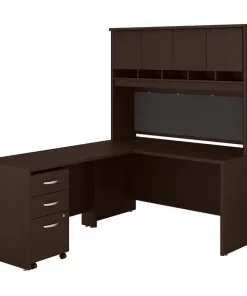 Bush Business Furniture Series C 60W L Shaped Desk W/ Hutch and Mobile File Cabinet, Mocha Cherry
