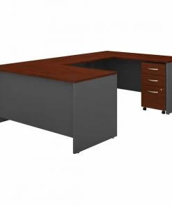 Bush Business Furniture Series C 60W U Shaped Desk W/ 3 Drawer Mobile File Cabinet, Hansen Cherry