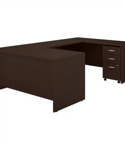 Bush Business Furniture Series C 60W U Shaped Desk W/ 3 Drawer Mobile File Cabinet, Mocha Cherry