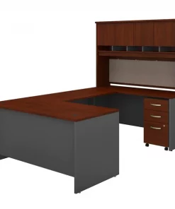 Bush Business Furniture Series C 60W U Shaped Desk W/ Hutch and Mobile File Cabinet, Hansen Cherry