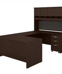 Bush Business Furniture Series C 60W U Shaped Desk W/ Hutch and Mobile File Cabinet, Mocha Cherry