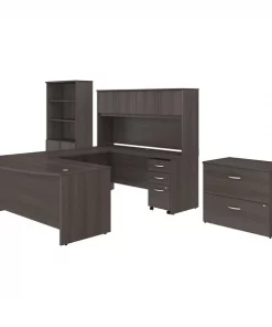 Bush Business Furniture Studio C 72W x 36D U Shaped Desk W/ Hutch, Bookcase and File Cabinets, Storm Gray