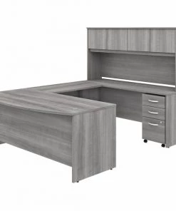 Bush Business Furniture Studio C 72W x 36D U Shaped Desk W/ Hutch and Mobile File Cabinet, Platinum Gray