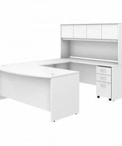 Bush Business Furniture Studio C 72W x 36D U Shaped Desk W/ Hutch and Mobile File Cabinet, White